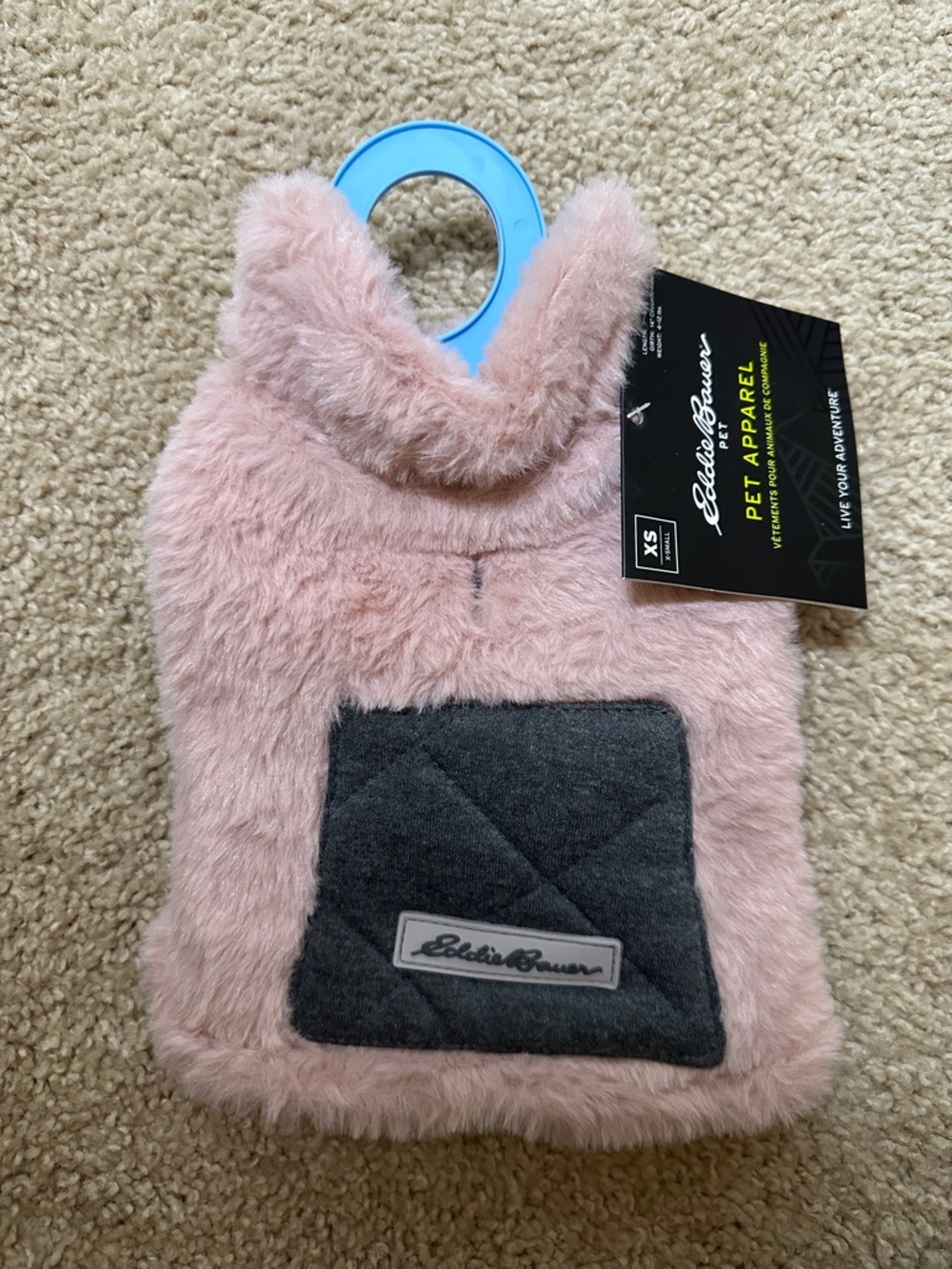 Eddie Bauer Blush Pink Faux Fur Pet Vest with Gray Quilted Pocket